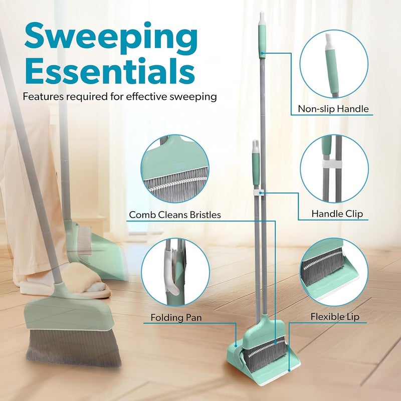 BLACK+DECKER Butler Broom & Dustpan Set - Short Handle, Stand-Up Design - Lightweight, Space-Saving Combo for Kitchen, Living Room, Bathroom, Lobby Floors - Home Cleaning Essential, Teal/Grey - Image 5
